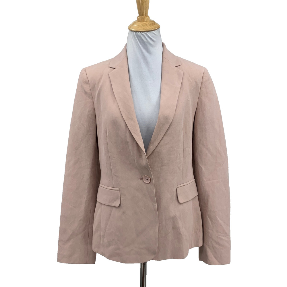 Hobbs London Blazer Womens 8 Dusty Pink Silk Linen Blend Stripe Single Button
